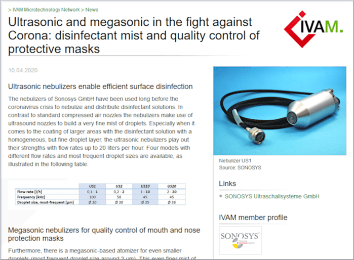 IVAM article: Ultrasound in the fight of Corona virus